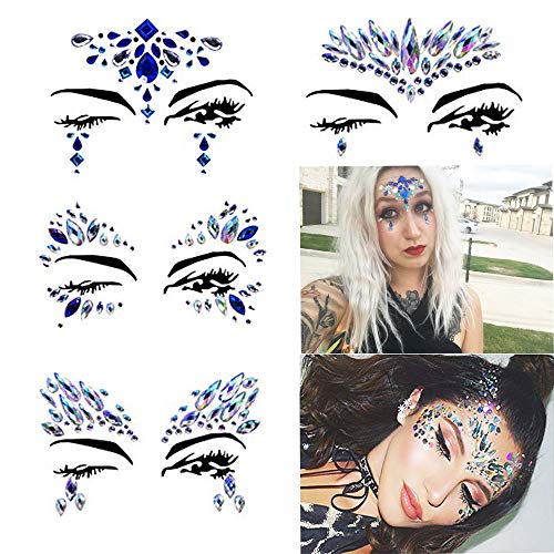 4 Pcs Mermaid Face Gems Tattoo Glitter Sticker For Women Rhinestone Eyes Face Body Biodegradable Glitter Face Jewels Decorations Fit Rave Festival