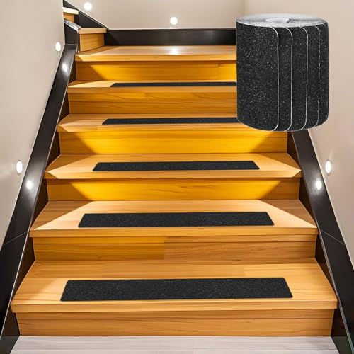Image of M METERXITY 12-Pack Anti Slip Traction Tape 24 inch x 4 inch Best Grit Outdoor Non-Skid Tape High Traction Friction Abrasive Adhesive for Indoor /Outdoor Stairs Step [Black]