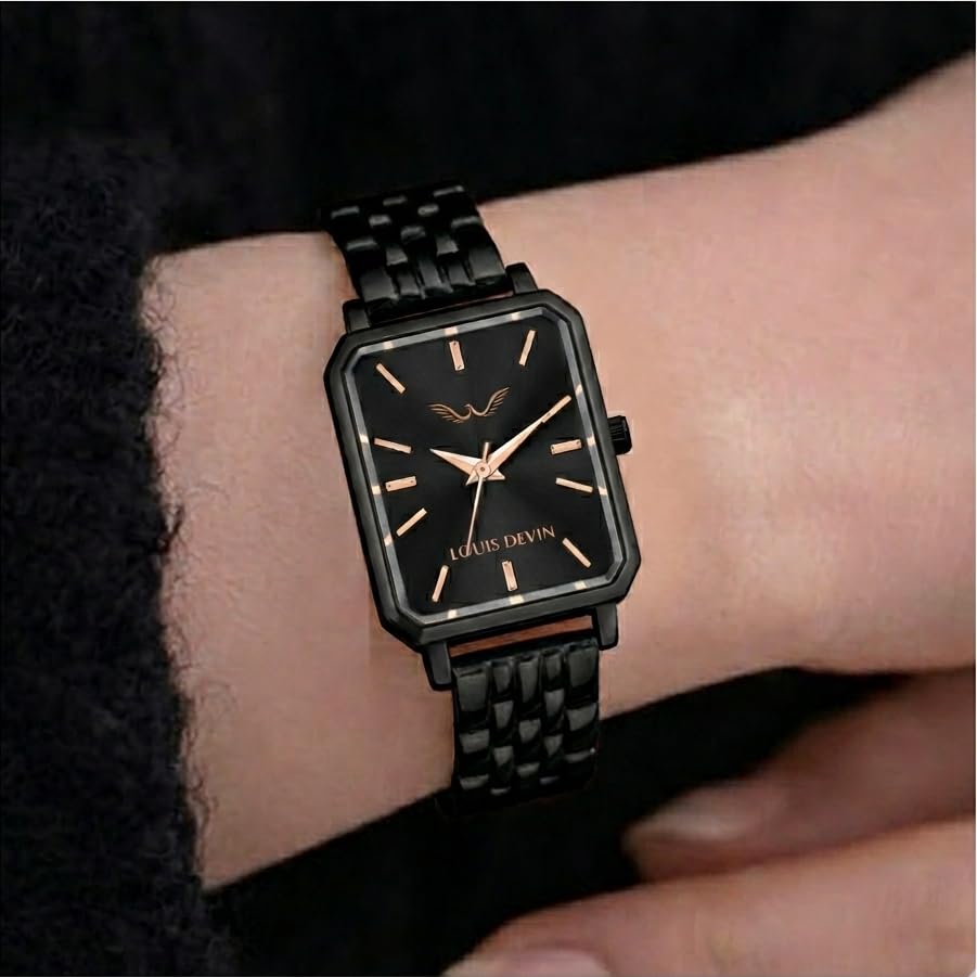 Image of LOUIS DEVIN Silver /Brown /Rose Gold Bracelet Metal Chain Analog Wrist Watch for Women (Blue /Green /Pink /Black /Silver /Brown /Rose Gold Dial) | LD-LS193-CH