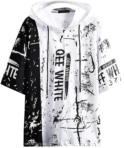 FJLTDCP Men's Short Sleeve T-Shirt, Hoodie, Casual Pullover with Hood, Layered Look, Stylish T-Shirt, Large Size, Hip Hop Street Style, Pullover, Popular, Spring, Autumn