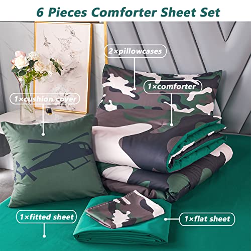 Perfemet 6 Pcs Green Camo Comforter Set Twin Size Camouflage Bedding Set With Sheet And Pillowcases Soft Lightweight Comforter/Bedspread/Blanket For Kids Teens(Twin, Green) #TOP2