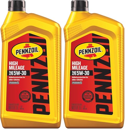 Image of Pennzoil High Mileage Synthetic Blend 5W-30 Motor Oil for Vehicles Over 75K Miles (1-Quart, Single-Pack) (Pack of 2)