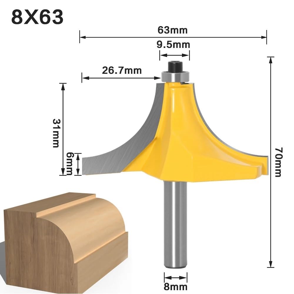 1 STÜCK 8 mm Schaft runder Fasenfräser über Sickenkantenfräser Radius gerader Schaftfräser Trimmer Reinigung bündiger Schnitt(8X63)