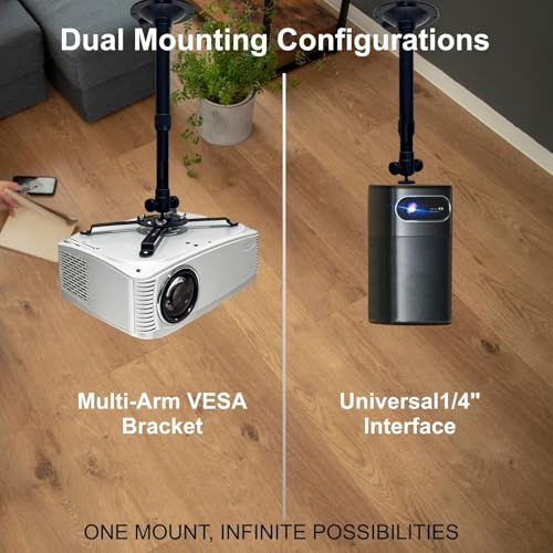 Upvera Beamer Deckenhalterung Höhenverstellbar 28–42 cm – Universal Projektor Halterung für 12,5–28 cm Lochabstand, 360° Drehbar & 180° Neigbar, Metall Deckenhalter für Beamer und Mini Projektoren