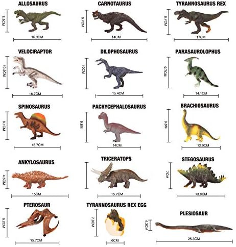 YouCute Dinosaur Toys 15 Realistic Figures with PlayMat Books Educational 6" to 10" Dino Party Supplies for Kids Boys Girls Including T-rex Triceratops Velociraptor Pterosaur