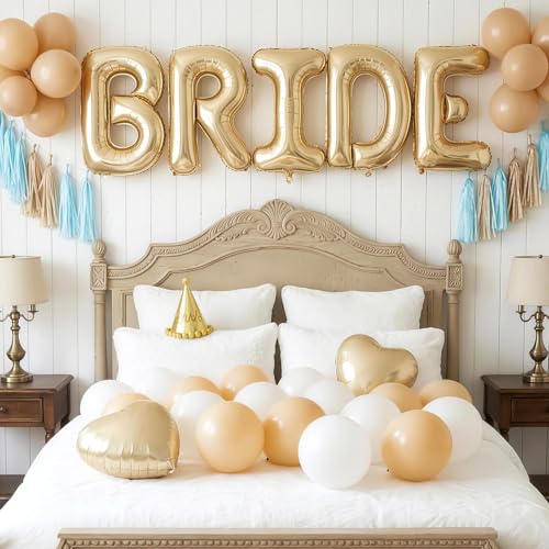 Image of 40 Inch Champagne Gold BRIDE Letter Balloons, Bachelorette Party Decor