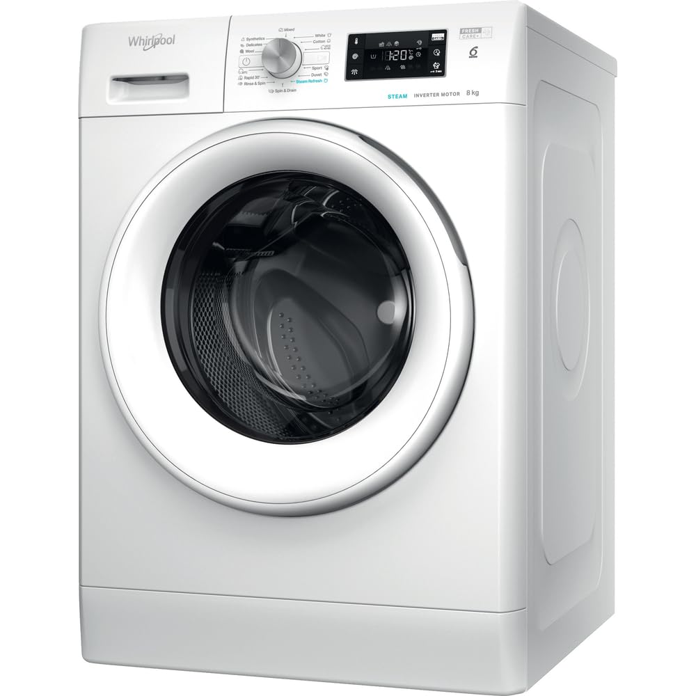 Whirlpool - Lavadora carga frontal 8 kg FFB 8458 WV EU blanco, 1400 rpm, tecnologìa 6th sense, freshcare+ y steam refresh, motor sense inverter, eficiencia NEL B