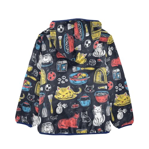 Abstract Lines Cat Girls Fleece Jacket Girls Fall Jacket Boys Coats Zip Up Hoodie Children Sherpa Warm Outerwear 2-10T2