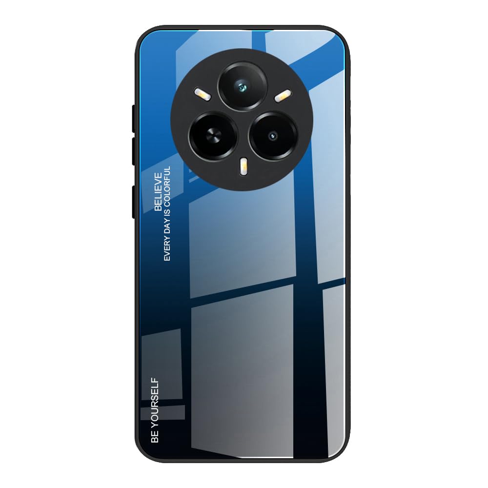 Dedux Custodia Cover per Realme 14 PRO Plus 5G (Realme 14 PRO+), Custodia in Vetro Temperato a Colori Sfumati + Protettivo TPU Case Cover (Blu/Nero