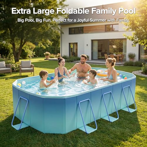 Image of Foldable Pool, Non-Inflatable Large Swimming Pool for the Whole Family, Portable Above Ground Pool for Adults & Kids, Kiddie Pool for Backyard Garden Camping, 113 inchx70 inchx19 inch, Easy Setup, Blue
