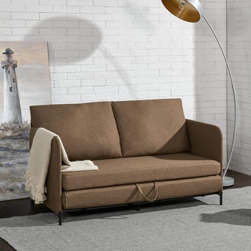 [en.casa] Canapé 2 Places Convertible Banquette Lit d'Appoint BZ Canapé-Lit Futon Divan pour Studio Salon Chambre d'Invité Acier Polyester 78 x 125 x 67 cm Marron