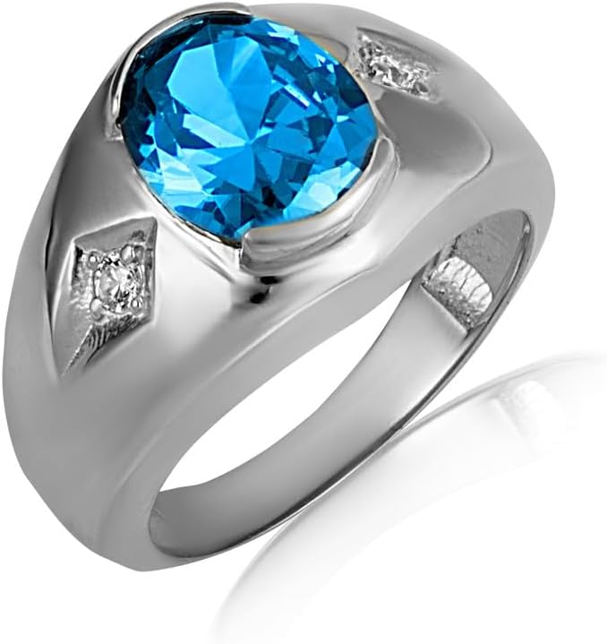 Claddagh Gold Men's Sterling Silver Oval Personalized Birthstone Cubic Zirconia-Accented Ring