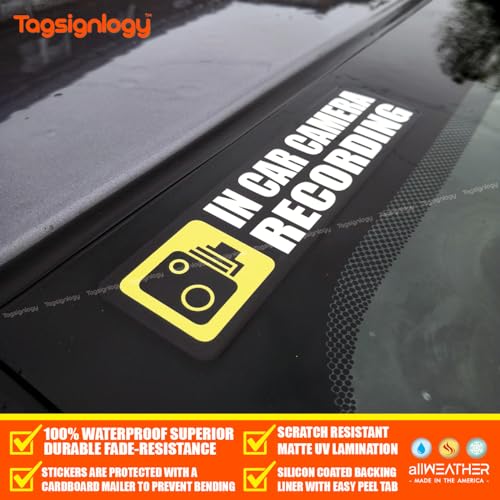 Image of (2 pcs) In Car Camera Recording Dash Cam on Board Safety Notes for Passenger & Driver UB LY Taxi Car Service Warning Sign UV Weatherproof Waterproof Vinyl Stickers (Black)