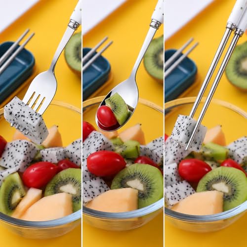 Image of 4 Pcs Cutlery Set with Storage Case, Stainless Steel Spoon Fork Chopsticks Set for School Lunch Box, Travel Camping Portable Reusable Tableware for Boys Girls (Set of 1 Multicolor)