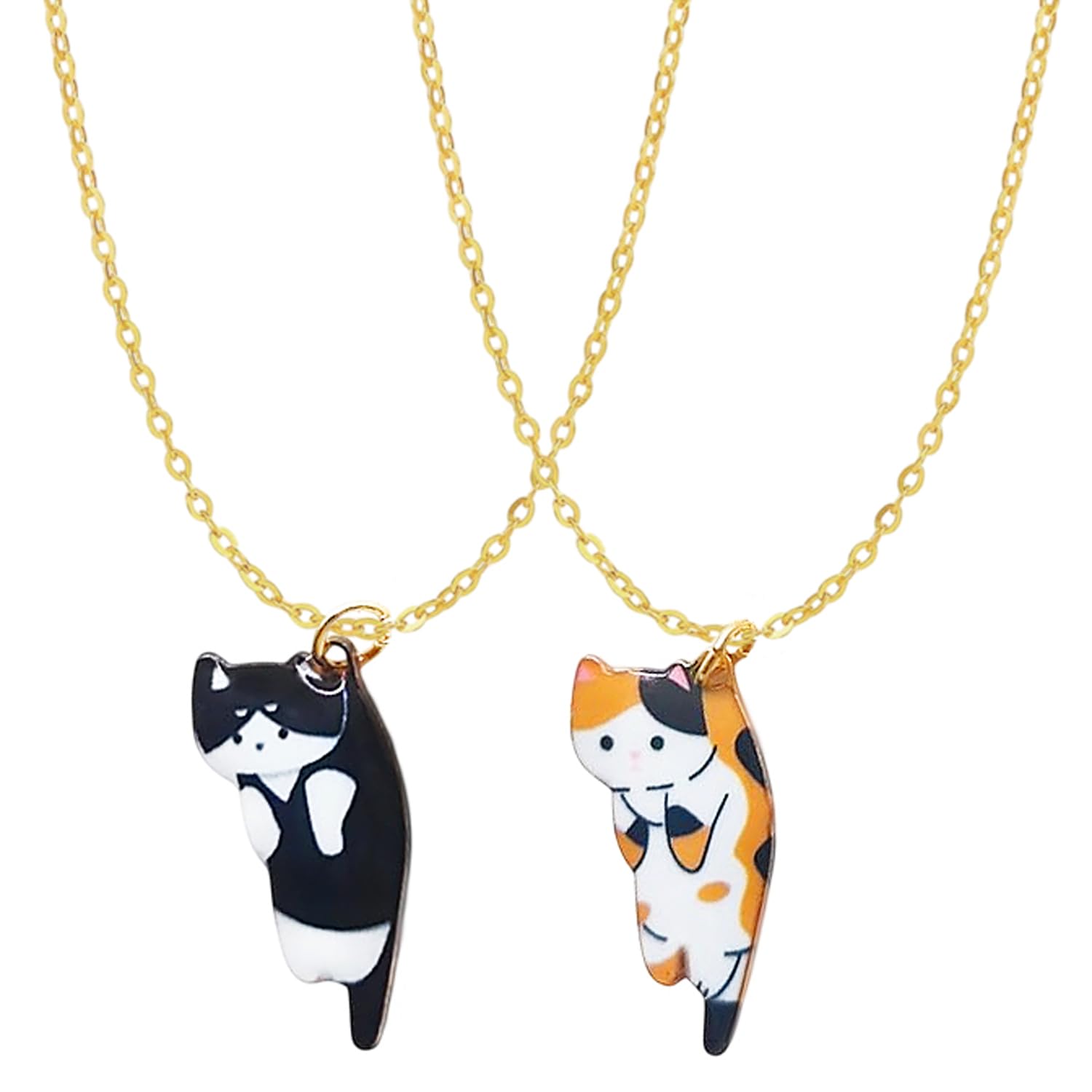 2 Pack Cute Cat Necklace for Women - Gold Kawaii Pendant Jewelry Chain - Gifts for Cat Lovers