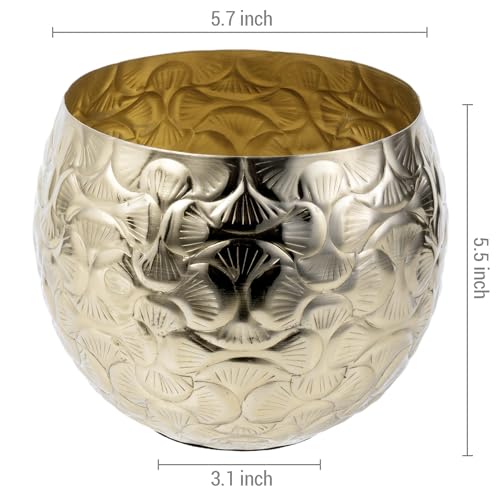 Mygift DECO3208BAS 7 Inch Vintage Style Brass Tone Metal Embossed Ginkgo Leaf Design Planter Pot Bowl thumb #4