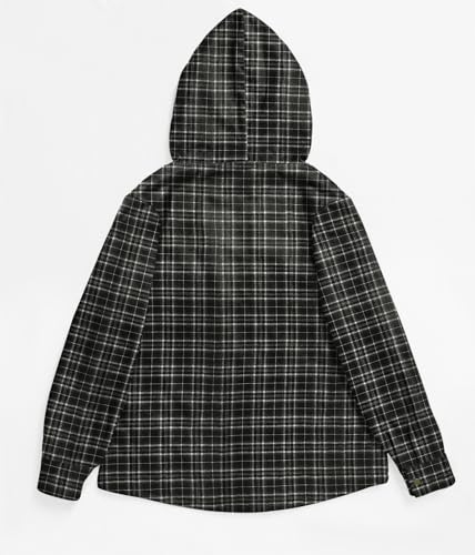 [Updated with Pockets] Womens Plaid Fleece Jacket Long Sleeve Button Down Hooded Jackets Warm Coat for Winter Fall2