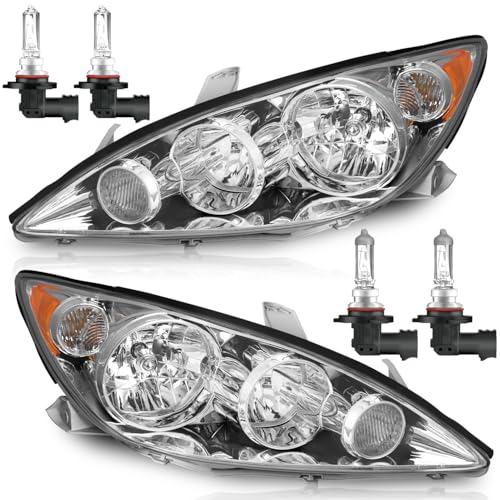 KarSpareHub Headlights Assembly with Bulbs for 2005 2006 Toyota Camry LE XLE Halogen Headlamp Replacement Driver & Passenger Side