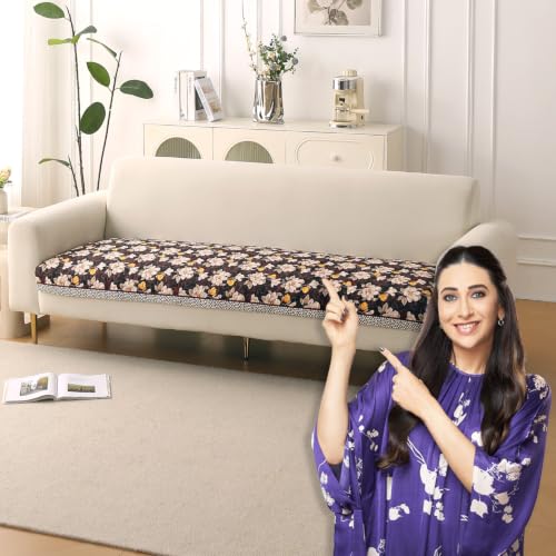 Image of HOKIPO 'Florentina Series' Foam Filled Premium Holland Velvet Sofa Cover Mat for 3 Seater Sofa with Anti-Slip Backing, Camellia Brown (IN-881-V2)