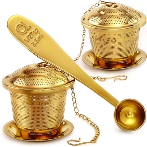 Tea Infuser (Set of 2) with Tea Scoop and Drip Dray - Ultra Fine Tea Strainer for Loose Leaf Tea - Stainless Steel Tea Steeper for a Superior Brewing Experience Cover