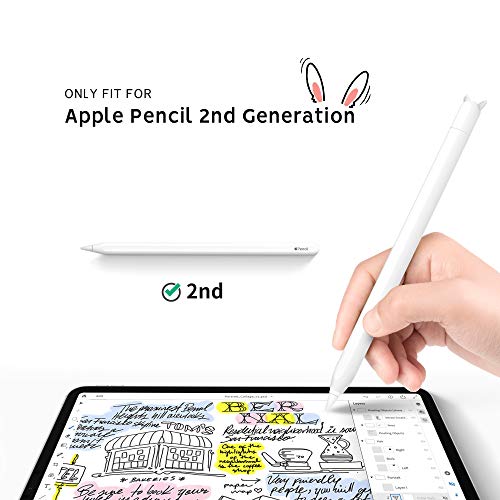 Image of Cute Ear Case Silicone Skin Cover for Apple Pencil 2nd Generation, and Protective Nib Cover Accessories Compatible with iPad Pro 11 12.9 inch,White