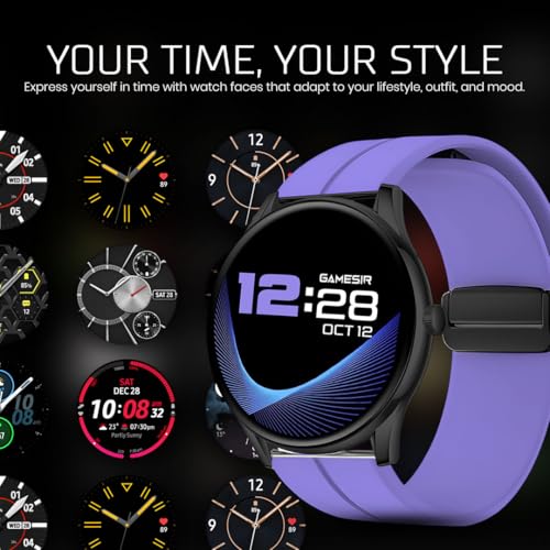 Image of GameSir Glavito Round Dial Smartwatch with 1.49 inch AMOLED Display, 100+ Sports Modes, IP67, Bluetooth Calling, Functional Crown Control, Health Tracking, 100+ Watch Faces, Men & Women (Magnetic Purple)