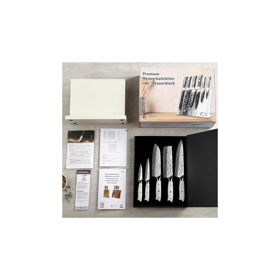 Wakoli-Damascus-Kitchen-Knife-Set-5-Piece-Professional-Chef-Knife-Set-made-from-67-Layers-of-Damascus-Steel-with-VG10-Core-Knives-Set-for-Kitchen-with-White-G10-Handles-in-Gift-Box-Pearl-Blanche Wakoli Damascus Kitchen Knife Set, 5-Piece Professional Chef Knife Set made from 67 Layers of Damascus Steel with VG10 Core, Knives Set for Kitchen with White G10 Handles in Gift Box (Pearl Blanche)