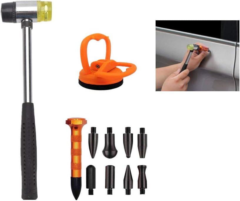 Car Dent Repair Tools Double-Head Rubber Hammer, Tap Down Pen with 9 Different Tips, Auto Body Dent Knock Down Kit, Tap Down Door Ding Bugle High Spot, for Dent Puller Paintless Dent Repair Kit