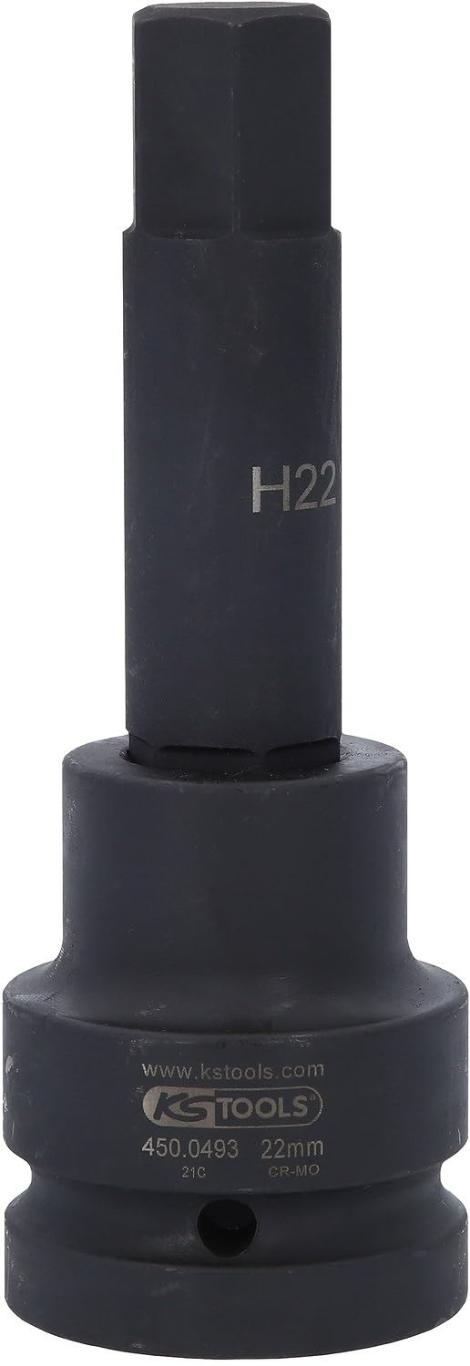KS Tools 450.0493 Bussola per Avvitatori ad Impulsi per Viti a Esagono Incassato, Lunga, 22 mm, 1"