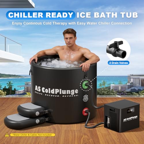 Image of AS ColdPlunge XL Ice Bath Tub for Cold Plunge, 120 Gal Ice Plunge Tub with Insulated Lid, Step Stool, Portable Inflatable Ice Pod Plunge Barrel, Easy Chiller Connection, Cold Therapy Indoor Outdoor