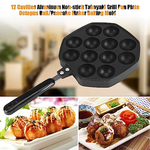 Foto von Grillplatte, Aluminium Antihaft Takoyaki Grillplatte Eisenplatte Octopus Balls/Pancake Maker Backform Schwarz