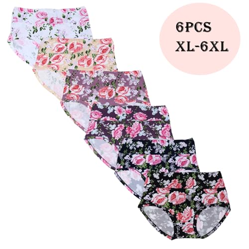 Image of Women's Underwear Plus Size XL-6XL Panties Briefs High Waist Rose Floral Print 6 Pack Undies