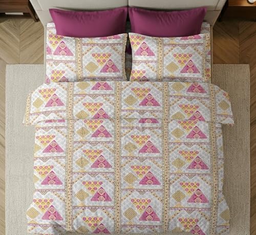 Image of FRESH FROM LOOM Cotton King Size Bedsheet 108x108 Super King, 100% Pure Cotton Bed Sheet with 2 Pillow Covers, 240 TC Soft Breathable | Perfect for Home Decor, PurplePink, Size- 108x108 inch