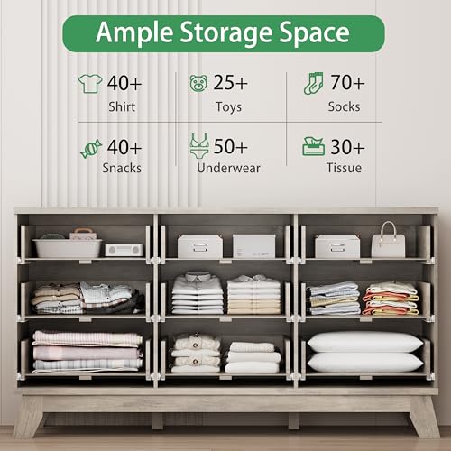 Image of Xixini Fluted Dresser for Bedroom with 9 Drawers, 57 inch Wide Modern Chest of Drawers with Metal Handle, Wooden Dresser TV Stand, Wood Closet Clothes Storage Organizer for Living Room, Hallway, Grey