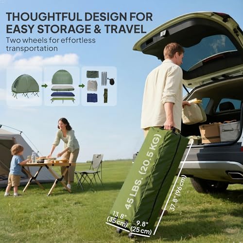 Outsunny All in 1 Camping Combo Portable Folding Camping Tent Cot Air Mattress w/ Carry Bag and Pump Hiking Shelter Sleeping Bed Dark Green image 8