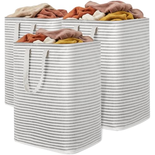 Image of Lifewit 3 Pack Laundry Basket 90L Each, Collapsible Clothes Hamper with Reinforced Handles, Freestanding Waterproof Design for Bedroom and Laundry Room, Grey 270L Total