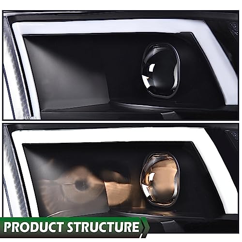 Image of GRAND ORANGE LED DRL Headlights Assembly Compatible with 2009-2012 Dodge Ram 1500 2500 3500 Projector Black Housing Headlights Assembly Clear lens Black Housing Clear Reflector