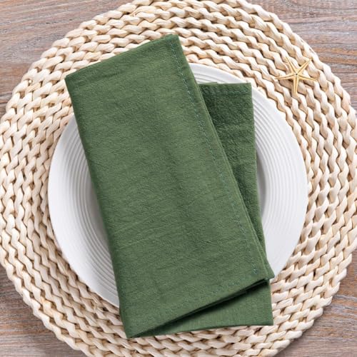 Image of Cotton Linen Napkins Set of 8 17 inchx17 inch Reusable Cloth Napkins Olive Green | Washable Durable Dinner Napkins Stonewashed Linen Napkins Cloth for Wedding Party Bridal Shower Everyday Use Gathings Decor