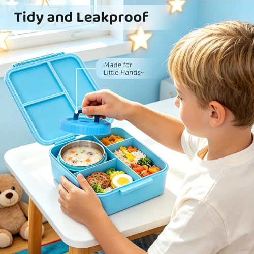 Image of Kids Lunch Box with 12oz Insulated Food Jar, Leak-Proof Bento Box for Kids