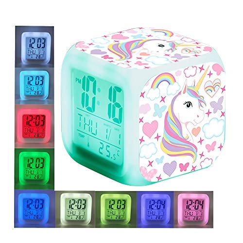 Sveglie digitali Unicorn per ragazze, LED Night Cube incandescente Orologio LCD con bambini leggeri Sveglia Comodino Regali di compleanno per bambini Donne Camera da letto per adulti (7) - Image 6