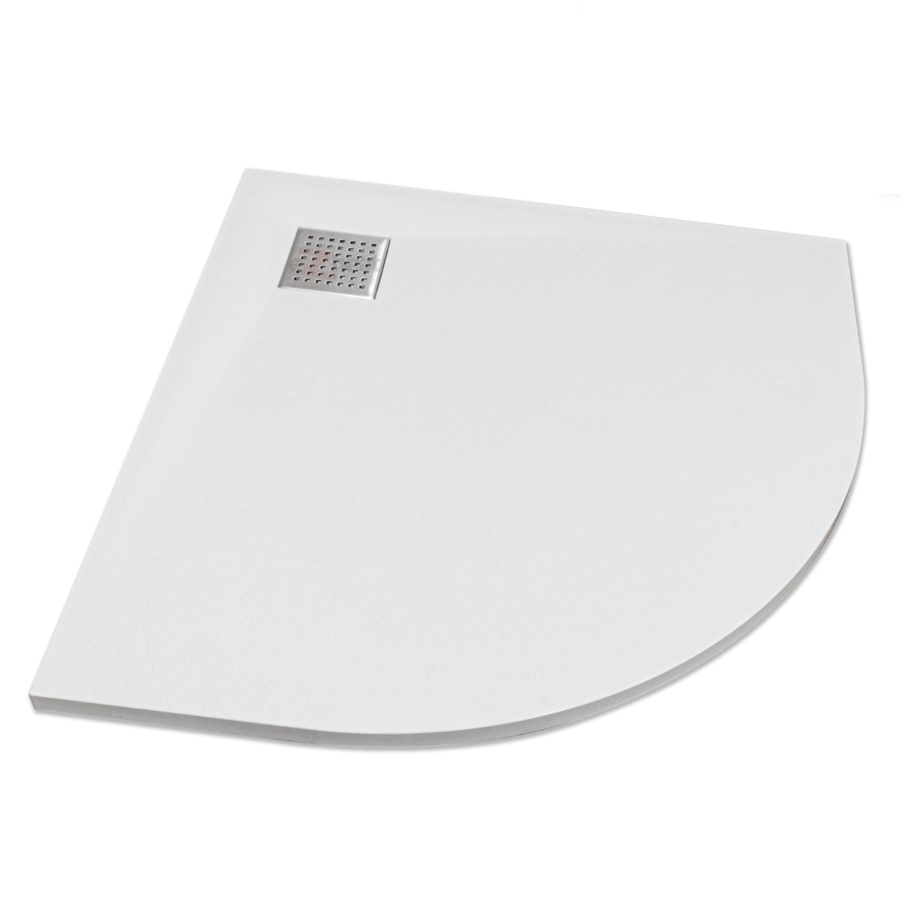 SMC Slate Stone Effect Shower Tray White Corner Quadrant - 800x800x26mm - with Stainless Steel Drain Cover