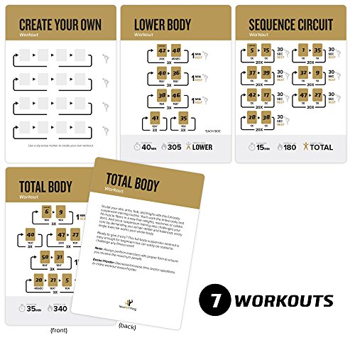 Suspension Exercise Cards, Set of 62 - Compatible with TRX, Woss, 