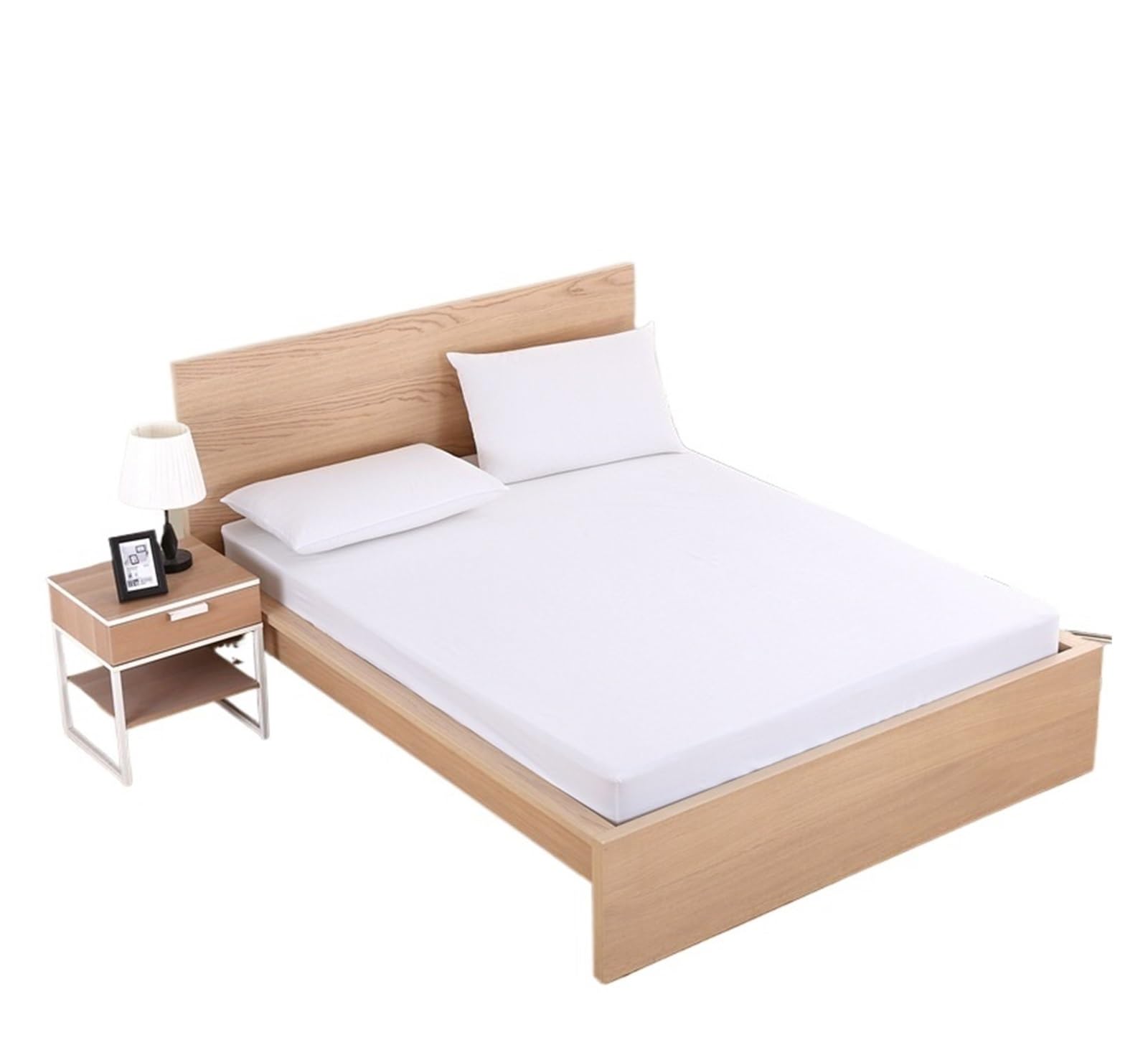 Protector de Colchón Sábana Ajustable sólida con Funda Protectora for colchón de 90/140/160/180/200/220 x 200 cm Banda elástica for Cama King, Queen, Doble y Individual(White,220x200x25cm)