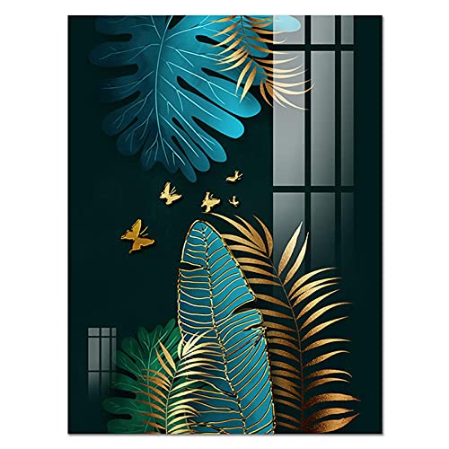 Art mural de style chinois moderne vert et or sur toile premium sans cadre - 4