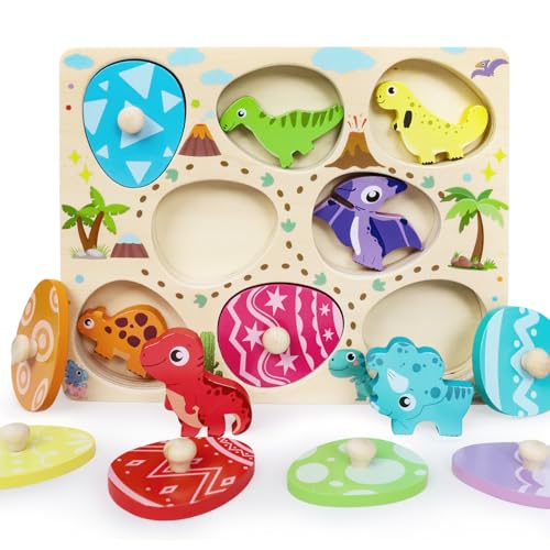 LZDMY Montessori Spielzeug ab 1 Jahr Baby Holzpuzzle, Dino Eier...