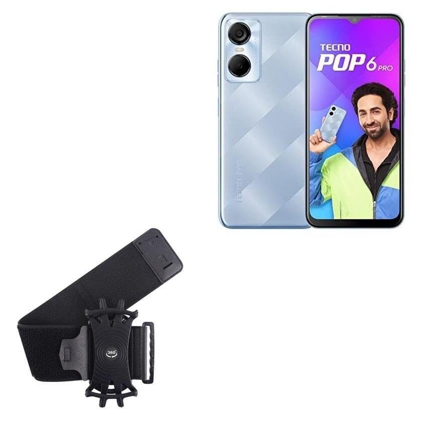 BoxWave Holster Compatible with Tecno Pop 6 Pro - ActiveStretch Sport Armband, Adjustable Armband for Workout and Running - Jet Black