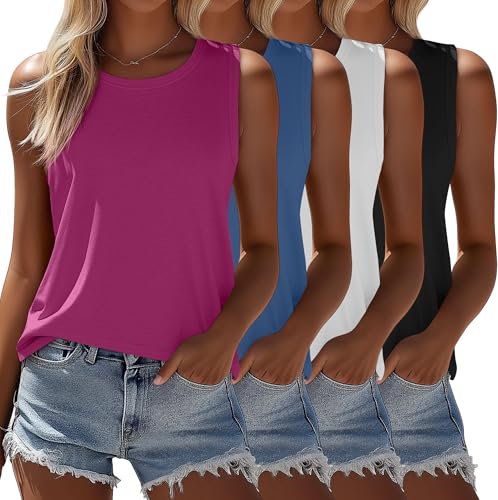 Ficerd 4 Pack Women's Sleeveless Tops, Casual Summer Loose Fit