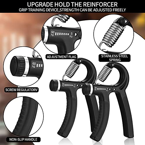 2 Piezas Fortalecedores de Agarre, Fortalecedores de Mano, Ejercitador de Agarre de Mano Ajustable 5-60KG, Entrenador de Músculos de Mano, Ejercicio Manos Antebrazo - Imagen 4