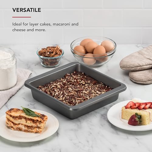 Image of KitchenAid Nonstick Aluminized Steel Square Cake Pan, Dishwasher Safe, Contour Silver, 9 Inch