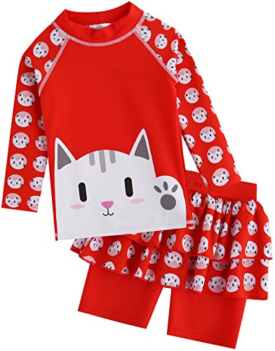 Image of VAENAIT BABY Girls Rash Guard Swimsuit UPF 50+ Long Sleeve Toddler Bathing Suit Ribbon Stawberry Floral Fruit for 2~8Years